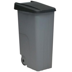 DENOX CONTENEDOR DE BASURA ECO C/RUEDAS Y ASA 110L GRIS C/TAPA NEGRO
