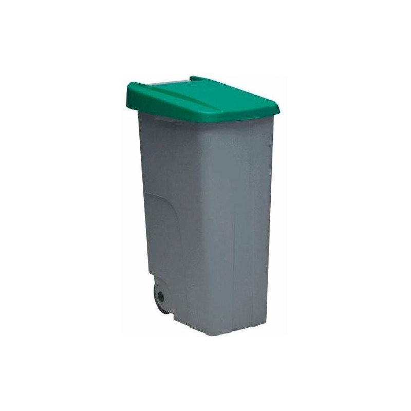 DENOX CONTENEDOR DE RECICLAJE C/RUEDAS Y ASA CERRADO 110L GRIS C/TAPA VERDE