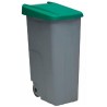 DENOX CONTENEDOR DE RECICLAJE C/RUEDAS Y ASA CERRADO 110L GRIS C/TAPA VERDE