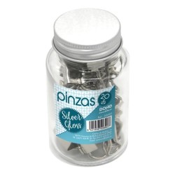 DOHE PINZAS METÁLICAS 19MM SILVER GLOSS BOTE DE CRISTAL CON TAPA 20 UD
