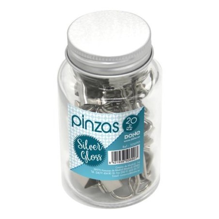 DOHE PINZAS METÁLICAS 19MM SILVER GLOSS BOTE DE CRISTAL CON TAPA 20 UD