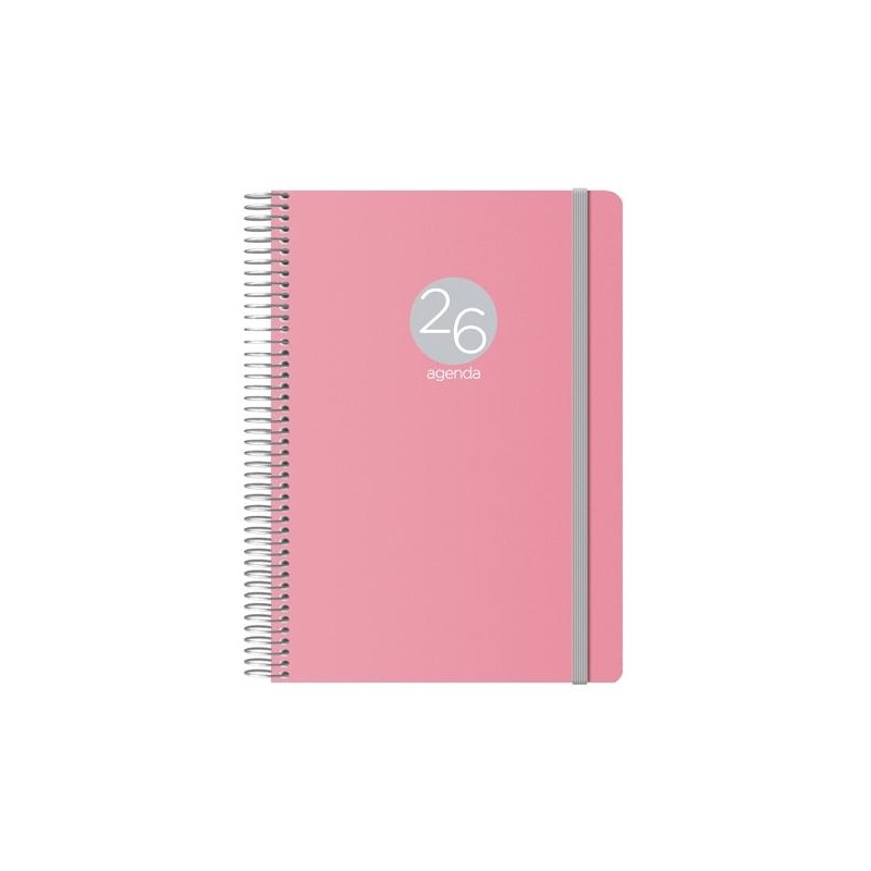 DOHE AGENDA ANUAL MEMPHIS ESPIRAL 15X21CM DP CIERRE C/GOMA PP ROSA 2026