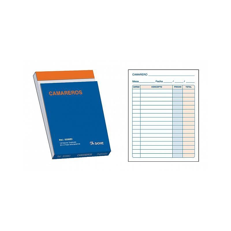 DOHE TALONARIO CAMAREROS OCTAVO NATURAL DUPLICADO AUTOCOPIATIVO -10U-