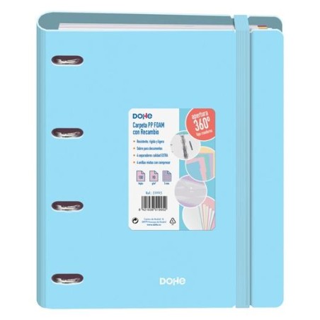 DOHE CARPETA ANILLAS MIXTAS 4X35MM RECAMBIO A4 100H 5X5MM 90GR 4 SEPARADORES POLYFOAM AZUL PASTEL