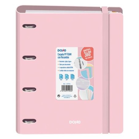 DOHE CARPETA ANILLAS MIXTAS 4X35MM RECAMBIO A4 100H 5X5MM 90GR 4 SEPARADORES POLYFOAM ROSA PASTEL