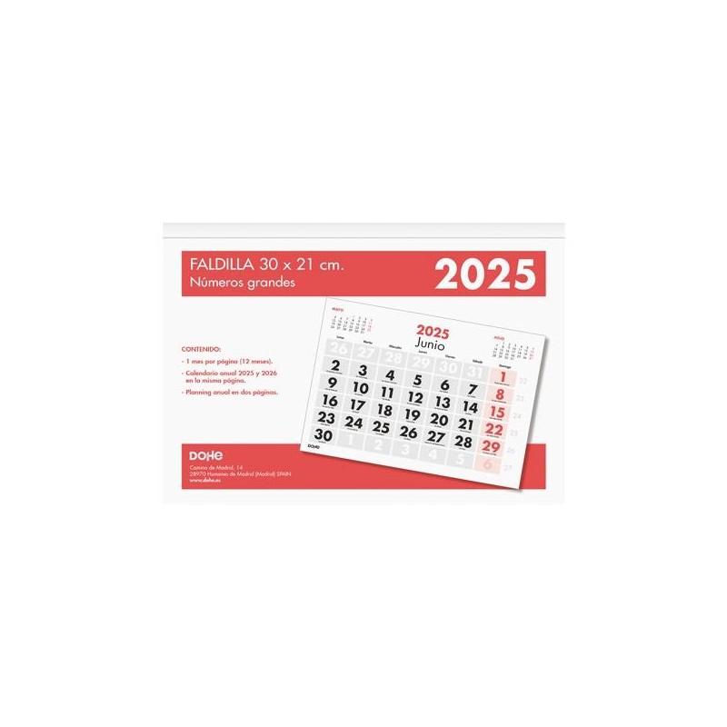 DOHE CALENDARIO SOBREMESA/FALDILLA 30X21CM NÚMEROS GRANDES 2026