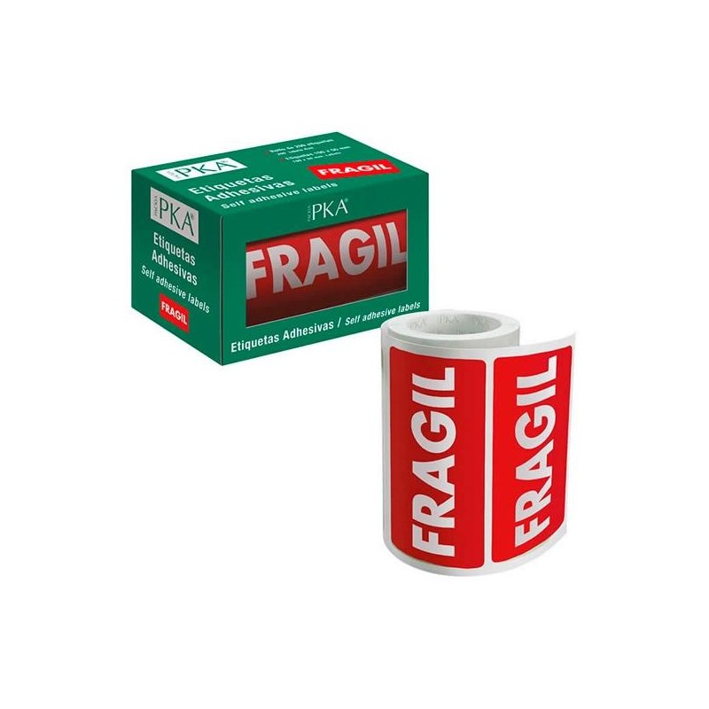 DOHE PACKIA ROLLO ETIQUETAS ADHESIVAS PREIMPRESAS PARA ENVÍOS / 100 X 50 MM / "FRAGIL"