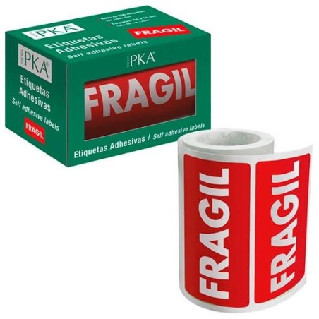 DOHE PACKIA ROLLO ETIQUETAS ADHESIVAS PREIMPRESAS PARA ENVÍOS / 100 X 50 MM / "FRAGIL"