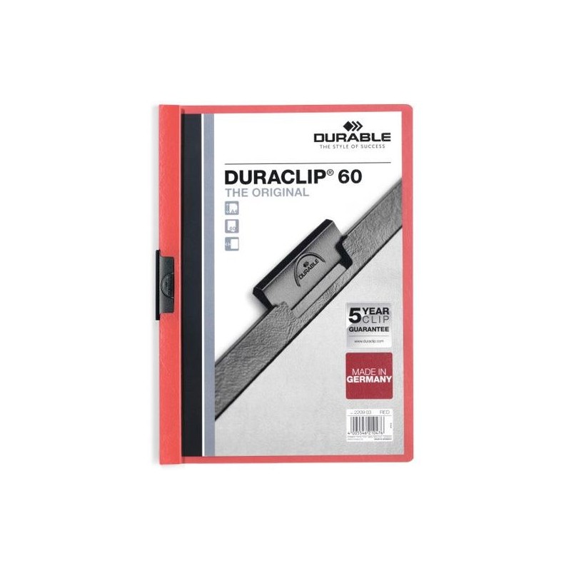 DURABLE CARPETA DOSSIER PINZA DURACLIP 60 ROJO A4 -25U-