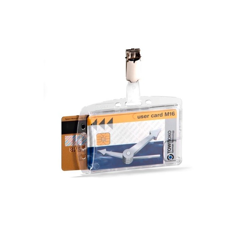 DURABLE IDENTIFICADOR RÍGIDO CON PINZA CERRADO PARA 2 TARJETAS TRANSPARENTE