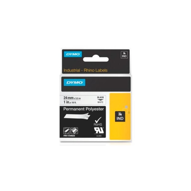 DYMO RHINO CINTA DE ETIQUETAS INDUSTRIAL ADHESIVA ID1-24, NEGRO SOBRE BLANCO DE 24MMX5´5M, POLIÉSTER
