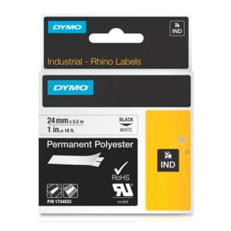 DYMO RHINO CINTA DE ETIQUETAS INDUSTRIAL ADHESIVA ID1-24, NEGRO SOBRE BLANCO DE 24MMX5´5M, POLIÉSTER