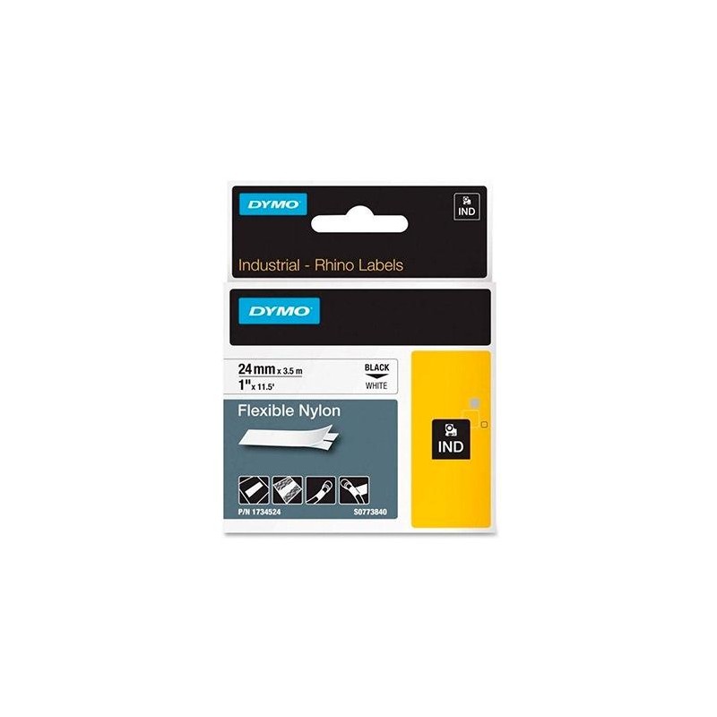 DYMO RHINO CINTA DE ETIQUETAS INDUSTRIAL ADHESIVA ID1-24, NEGRO SOBRE BLANCO DE 24MMX3´5M, NYLON FLEXIBLE (S0773840)