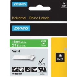 DYMO RHINO CINTA DE ETIQUETAS INDUSTRIAL ADHESIVA ID1-19, BLANCO SOBRE VERDE DE 19MMX5´5M, VINILO