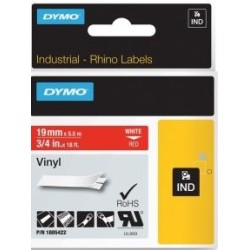 DYMO RHINO CINTA DE ETIQUETAS INDUSTRIAL ADHESIVA ID1-19, BLANCO SOBRE ROJO DE 19MMX5´5M, VINILO