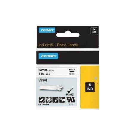 DYMO RHINO CINTA DE ETIQUETAS INDUSTRIAL ADHESIVA ID1-24, DE 24MM X 5,5M, NEGRO SOBRE BLANCO, VINILO