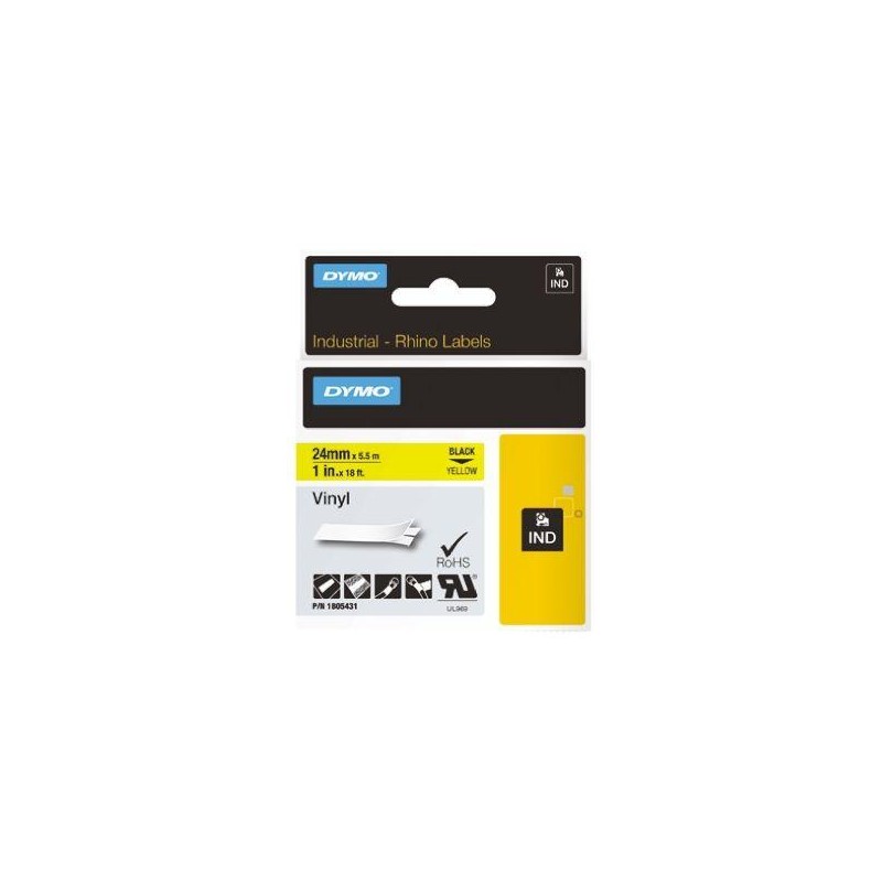DYMO RHINO CINTA DE ETIQUETAS INDUSTRIAL ADHESIVA ID1-24, NEGRO SOBRE AMARILLO DE 24MMX5´5M, VINILO