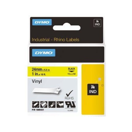 DYMO RHINO CINTA DE ETIQUETAS INDUSTRIAL ADHESIVA ID1-24, NEGRO SOBRE AMARILLO DE 24MMX5´5M, VINILO
