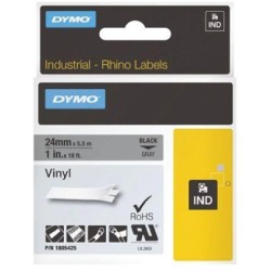 DYMO RHINO CINTA DE ETIQUETAS INDUSTRIAL ADHESIVA ID1-12, BLANCO SOBRE NEGRO DE 12MMX5´5M, VINILO