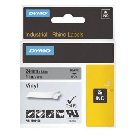 DYMO RHINO CINTA DE ETIQUETAS INDUSTRIAL ADHESIVA ID1-12, BLANCO SOBRE NEGRO DE 12MMX5´5M, VINILO