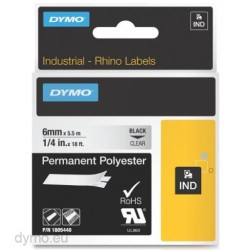 DYMO RHINO CINTA ID1-6, NEGRO SOBRE TRANSPARENTE, 6MMX5´5M, POLIÉSTER