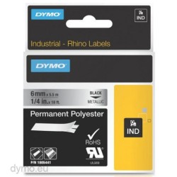 DYMO RHINO CINTA ID1-6, NEGRO SOBRE GRIS METÁLICO, 6MMX5´5M, POLIÉSTER