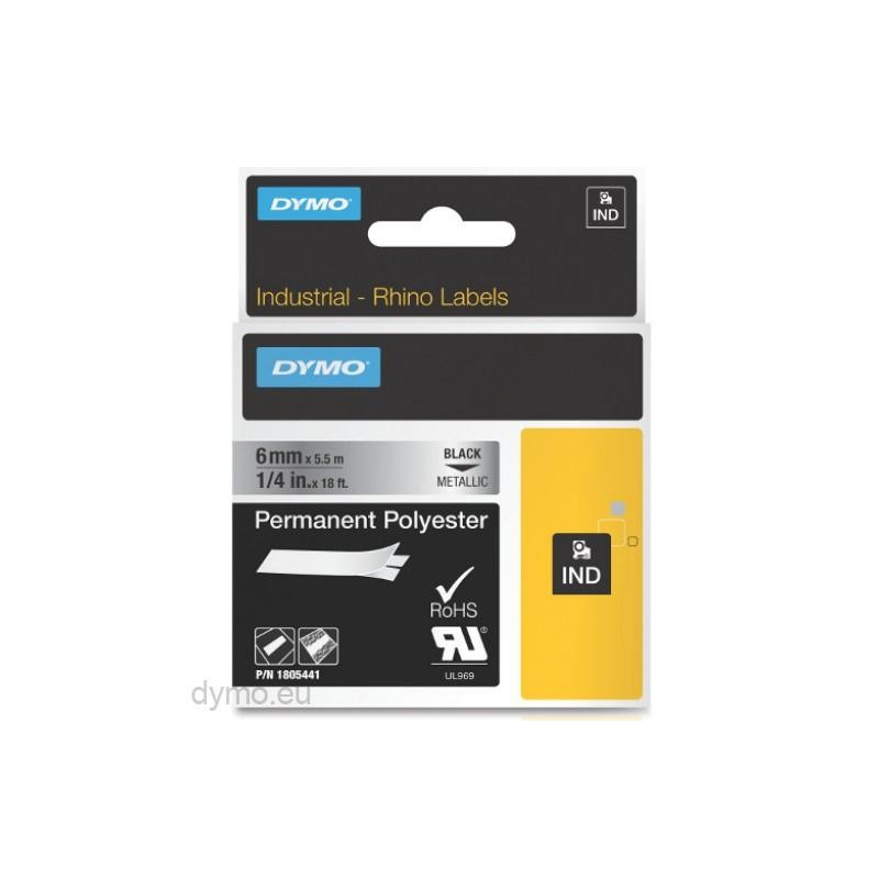 DYMO RHINO CINTA ID1-6, NEGRO SOBRE GRIS METÁLICO, 6MMX5´5M, POLIÉSTER