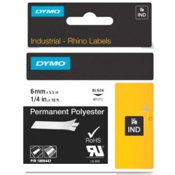 DYMO RHINO CINTA ID1-6, NEGRO SOBRE BLANCO, 6MMX5´5M, POLIÉSTER