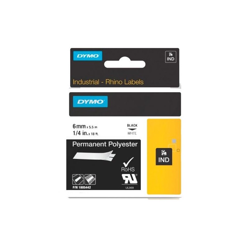 DYMO RHINO CINTA ID1-6, NEGRO SOBRE BLANCO, 6MMX5´5M, POLIÉSTER