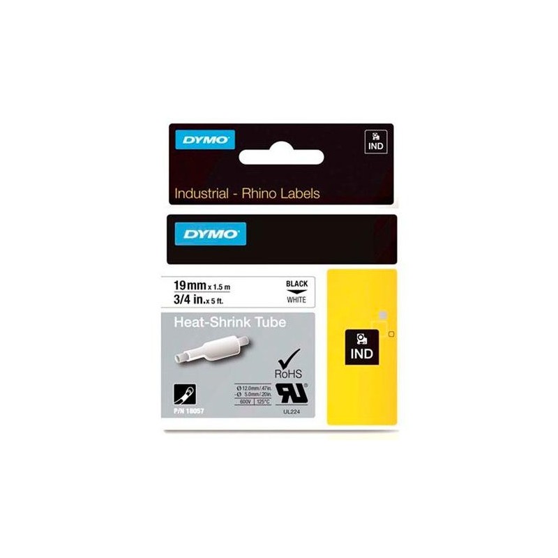 DYMO RHINO CINTA ID1-19, NEGRO SOBRE BLANCO 19MMX1´5M, TUBO TERMORRETRACTIL (S0718330)