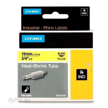 DYMO RHINO CINTA ID1-19, NEGRO SOBRE AMARILLO 19MMX1´5M, TUBO TERMORRETRACTIL (S0718340)