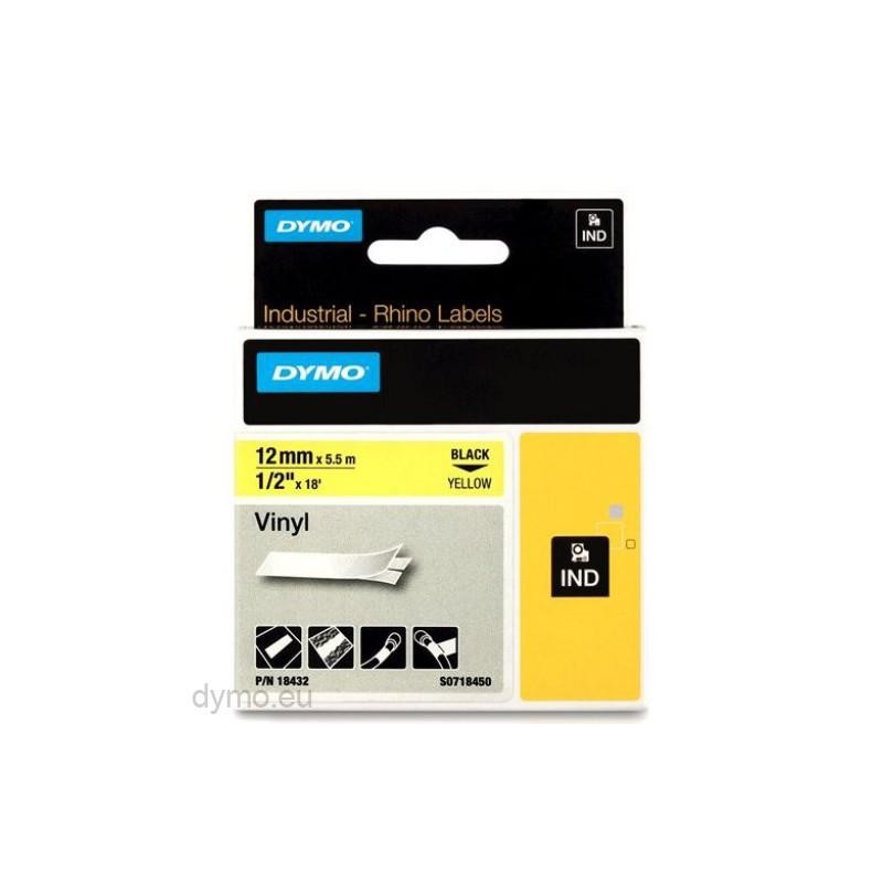 DYMO RHINO CINTA DE ETIQUETAS INDUSTRIAL ADHESIVA ID1-12, NEGRO SOBRE AMARILLO DE 12MMX5´5M, VINILO (S0718450)