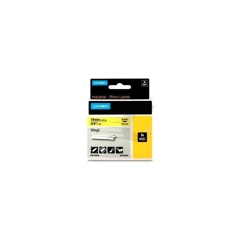 DYMO RHINO CINTA DE ETIQUETAS INDUSTRIAL ADHESIVA ID1-19 - NEGRO SOBRE AMARILLO - 19MMX5´5M NYLON FLEXIBLE (S0718470)