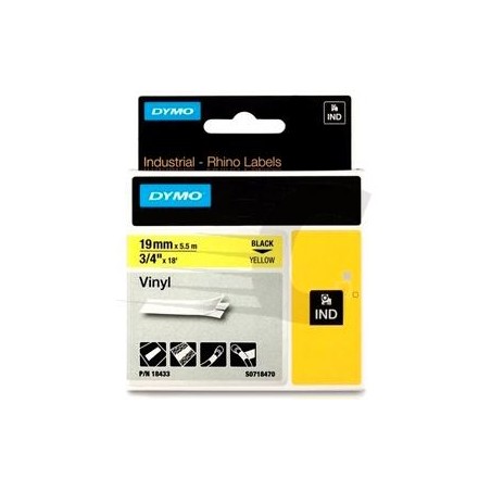 DYMO RHINO CINTA DE ETIQUETAS INDUSTRIAL ADHESIVA ID1-19 - NEGRO SOBRE AMARILLO - 19MMX5´5M NYLON FLEXIBLE (S0718470)