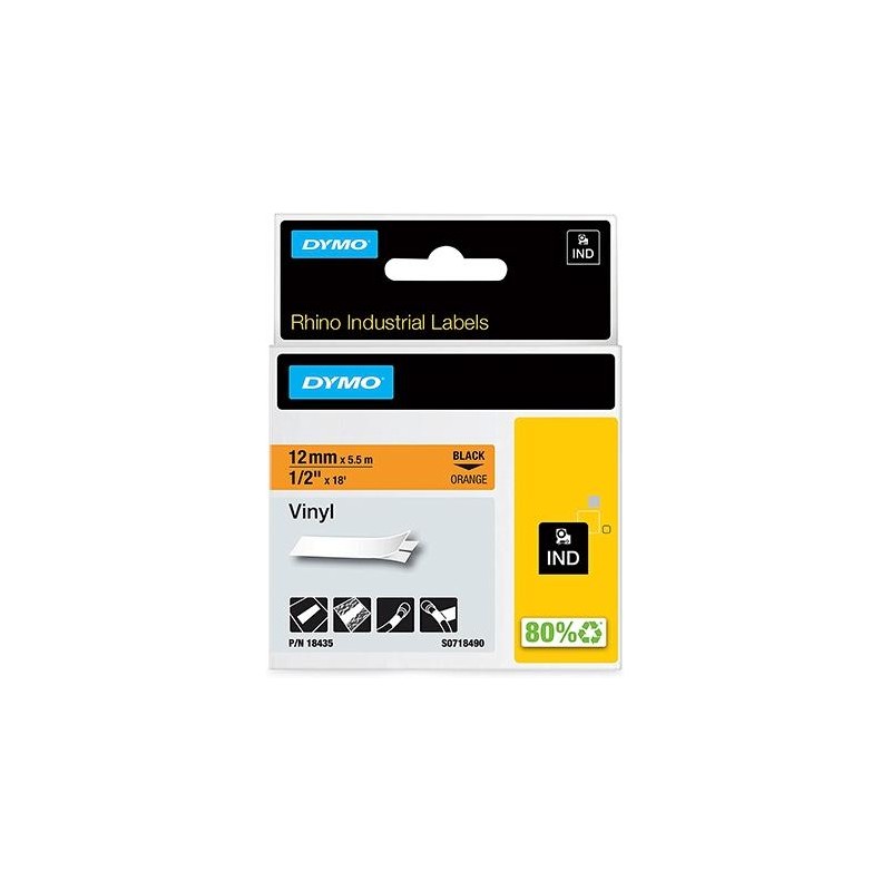 DYMO RHINO CINTA DE ETIQUETAS INDUSTRIAL ADHESIVA ID1-12, NEGRO SOBRE NARANJA DE 12MMX5´5M, VINILO (S0718490)