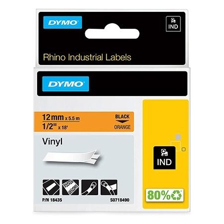 DYMO RHINO CINTA DE ETIQUETAS INDUSTRIAL ADHESIVA ID1-12, NEGRO SOBRE NARANJA DE 12MMX5´5M, VINILO (S0718490)