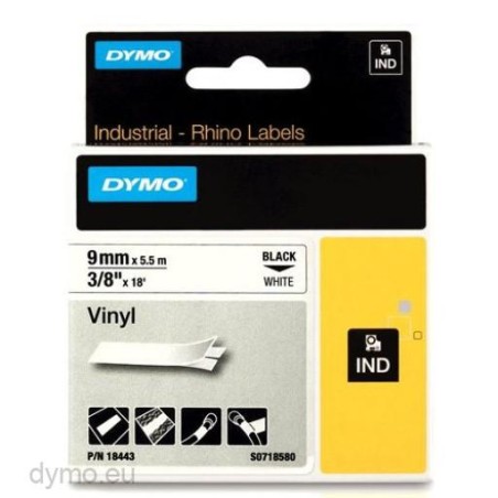 DYMO RHINO CINTA ID1-9, NEGRO SOBRE BLANCO, 9MMX5´5M, VINILO (S0718580)