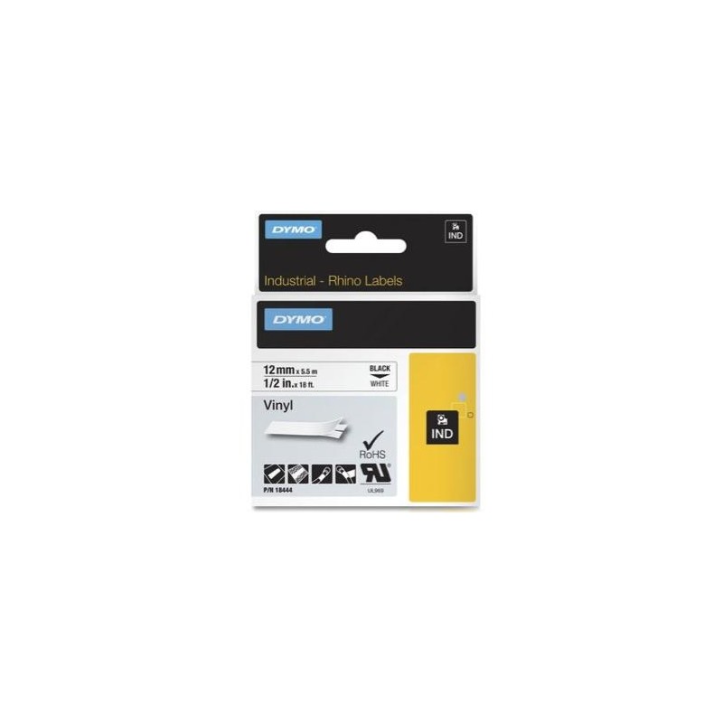 DYMO RHINO CINTA DE ETIQUETAS INDUSTRIAL ADHESIVA ID1-12, NEGRO SOBRE BLANCO DE 12MMX5´5M, VINILO (S0718600)