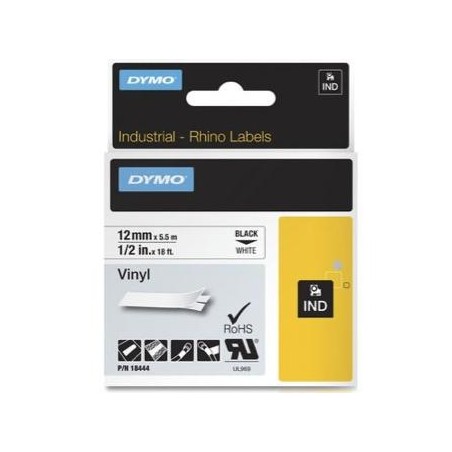 DYMO RHINO CINTA DE ETIQUETAS INDUSTRIAL ADHESIVA ID1-12, NEGRO SOBRE BLANCO DE 12MMX5´5M, VINILO (S0718600)