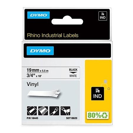 DYMO RHINO CINTA DE ETIQUETAS INDUSTRIAL ADHESIVA ID1-19, NEGRO SOBRE BLANCO DE 19MMX5´5 M, VINILO (S0718620)