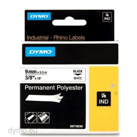 DYMO RHINO CINTA ID1-9, NEGRO SOBRE BLANCO, 9MMX5´5M, POLIÉSTER (S0718240)