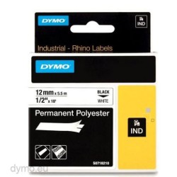 DYMO RHINO CINTA DE ETIQUETAS INDUSTRIAL ADHESIVA ID1-12, NEGRO SOBRE BLANCO DE 12MMX5,5M, POLYESTER (S0718210)