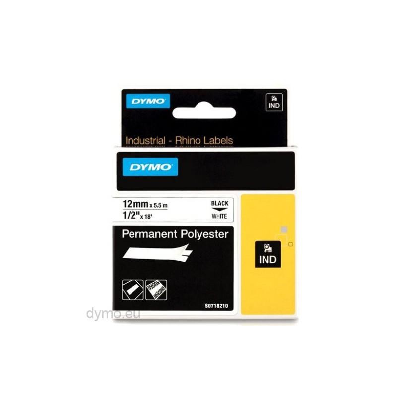 DYMO RHINO CINTA DE ETIQUETAS INDUSTRIAL ADHESIVA ID1-12, NEGRO SOBRE BLANCO DE 12MMX5,5M, POLYESTER (S0718210)