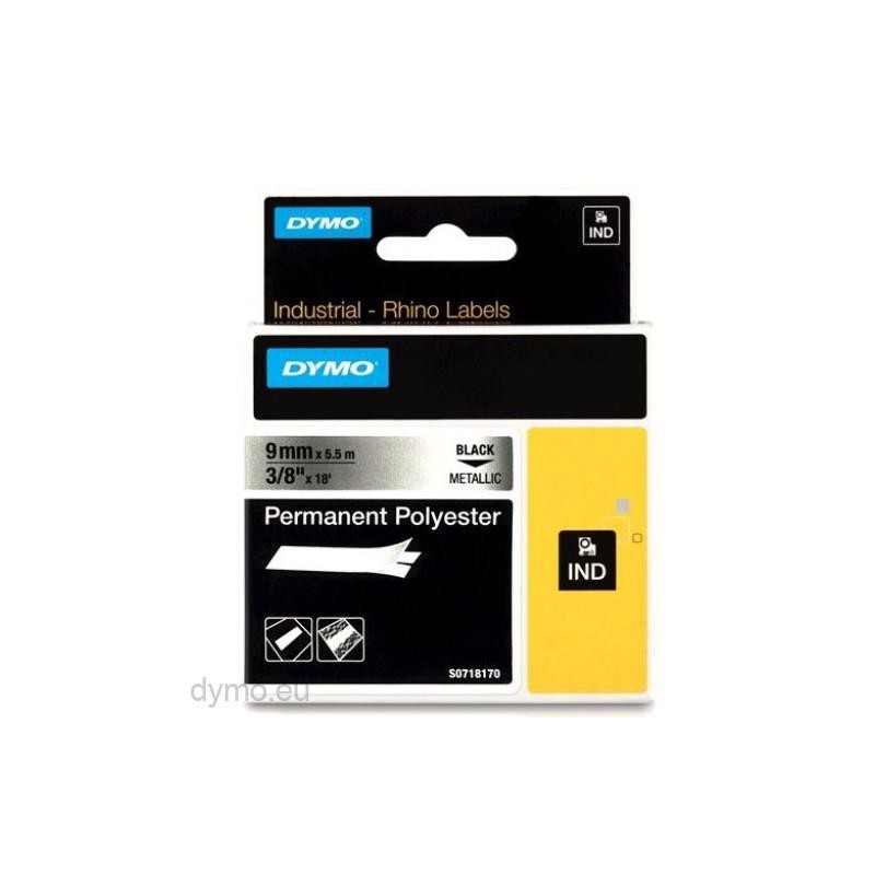 DYMO RHINO CINTA ID1-9, NEGRO SOBRE GRIS METÁLICO (PLATA), 9MMX5´5M, POLIÉSTER (S0718170)