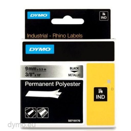 DYMO RHINO CINTA ID1-9, NEGRO SOBRE GRIS METÁLICO (PLATA), 9MMX5´5M, POLIÉSTER (S0718170)