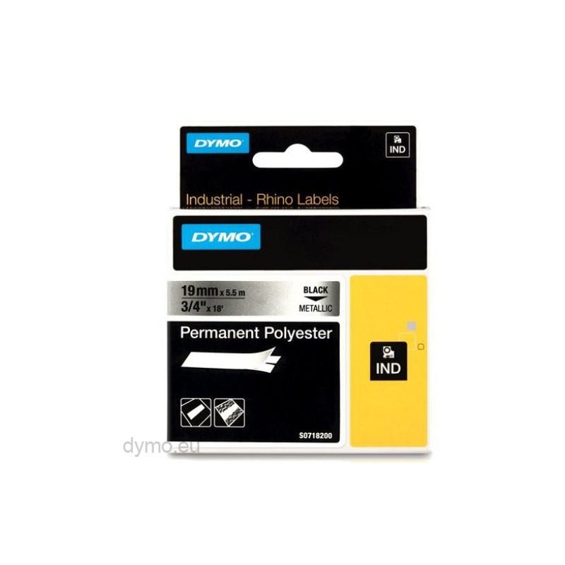 DYMO RHINO CINTA DE ETIQUETAS INDUSTRIAL ADHESIVA ID1-19, NEGRO SOBRE GRIS METÁLICO (PLATA) DE 19MMX5´5 M, POLYESTER (S0718200)