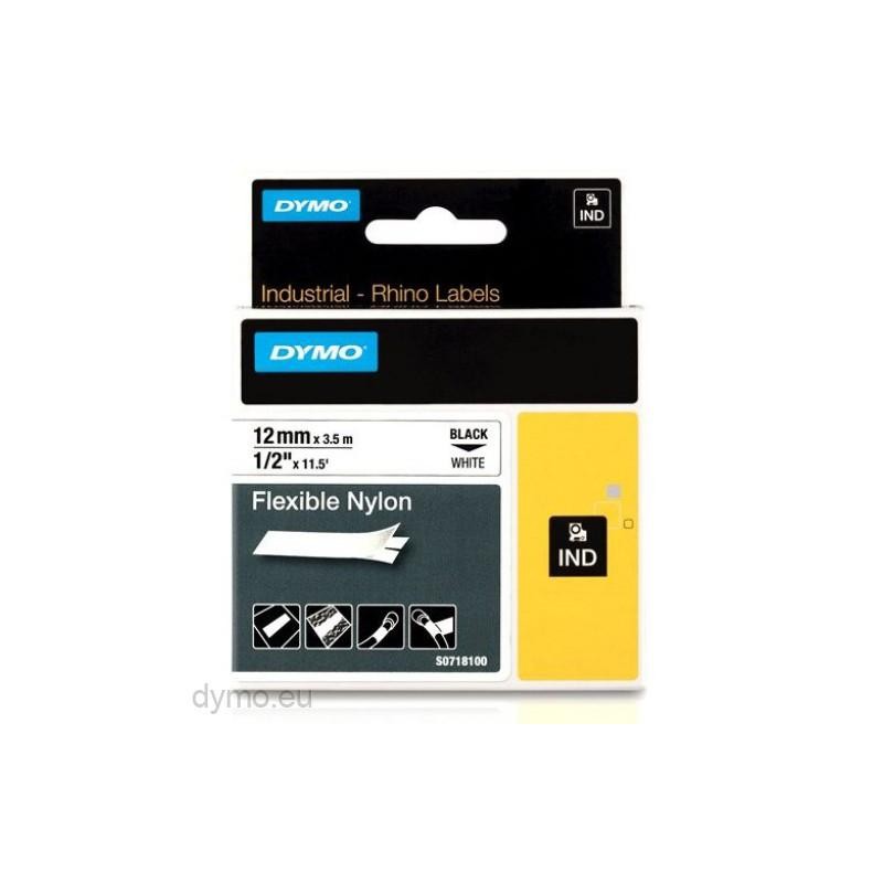 DYMO RHINO CINTA DE ETIQUETAS INDUSTRIAL ADHESIVA ID1-12, NEGRO SOBRE BLANCO DE 12MMX3´5M, NYLON FLEXIBLE (S0718100)
