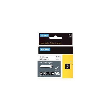 DYMO RHINO CINTA DE ETIQUETAS INDUSTRIAL ADHESIVA ID1-19, NEGRO SOBRE BLANCO DE 19MMX3´5 M, NYLON FLEXIBLE (S0718120)