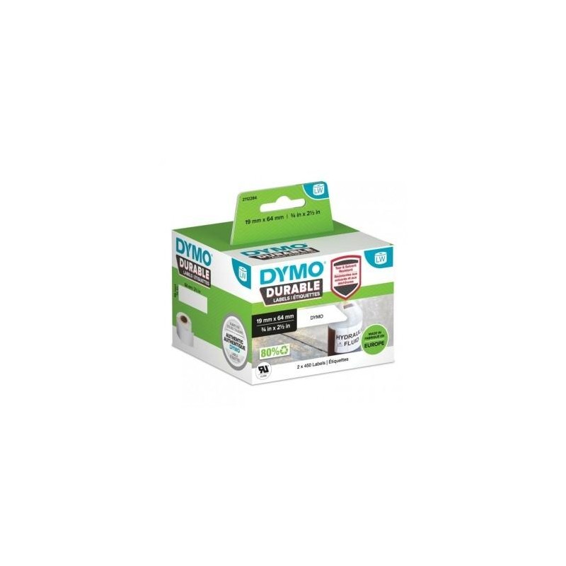 DYMO CINTA DE ETIQUETAS INDUSTRIAL ADHESIVA RESISTENTE LABELWRITER DURABLE, NEGRO SOBRE BLANCO, 19MMX64MM (SUSTITUYE A 1933085)