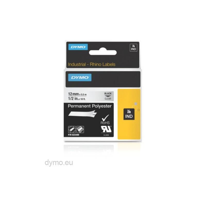 DYMO RHINO CINTA DE ETIQUETAS INDUSTRIAL ADHESIVA ID1-12, NEGRO SOBRE TRANSPARENTE DE 12MMX5´5M, POLIESTER (S0718180)